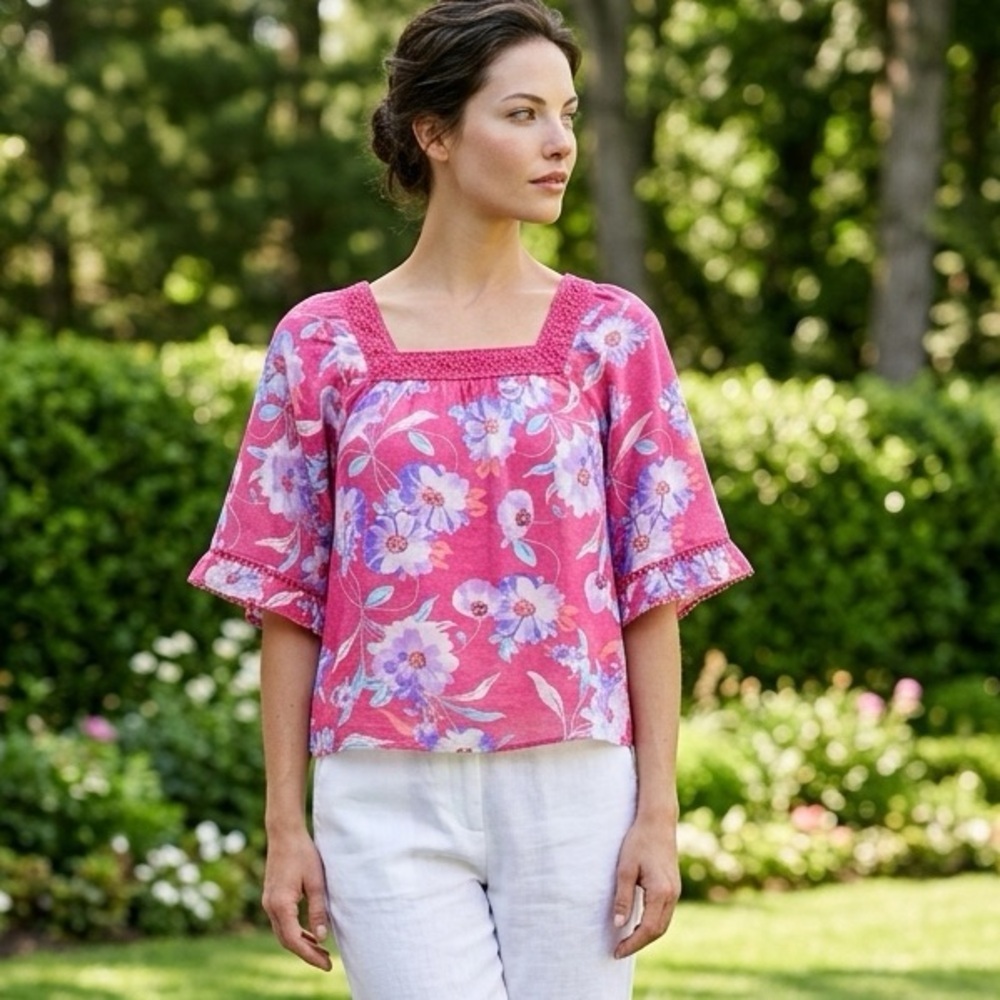 GUC Zac & Rachel SZ L Pink/purple/multicolored floral square neck top/bust